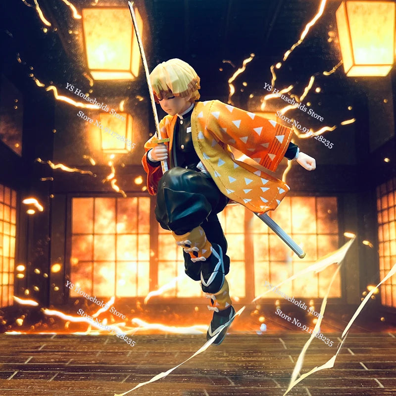 1/12 Scale Agatsuma Zenitsu Shf Anime Man Figure Mini Orange Kimono Coat Toys Clothes Accessory For 6" Soldier Body Decoration