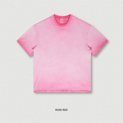 ZODF 2023 Men's Summer 255G Wash Gradient Fried Cotton T Shirt Round Neck Short Sleeve American Retro Loose T-Shirt HY0547