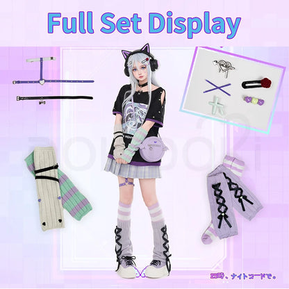 Yoisakii Kanadee Cosplay Costume Game DokiDoki-R Cosplay Women Cute Dress Cosplay Kanadee Bag Earphones Halloween Wig