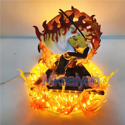 Demon Slayer Rengoku Kyoujurou Anime Figures Fire Led Scene DIY PVC Action Figure Toys Kimetsu no Yaiba Figurine Kids Doll 14cm