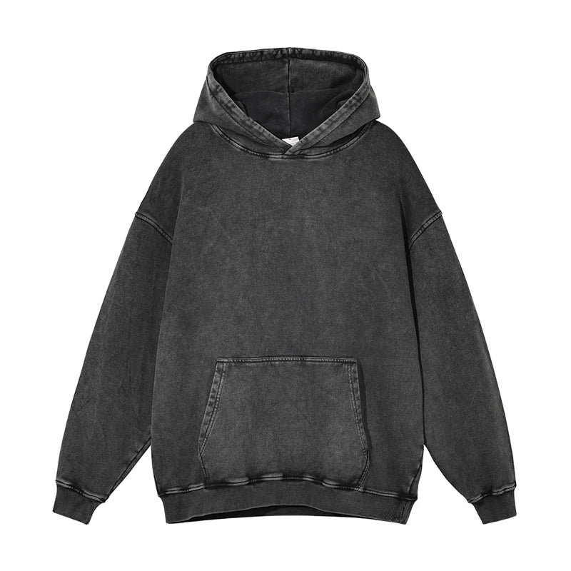 ZODF Autumn Winter Men 420gsm Heavyweight Washed Cotton Hoodie Streetwear Sweatshirt HY0307 - Dark Grey / M / China