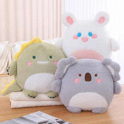 ZU Cute Stuffed Animal Frog Dino Koala Plush Pillows 2-in-1 Soft Coral Fleece Pillow Blanket Car Sofa Back Cushions Xmas Gift