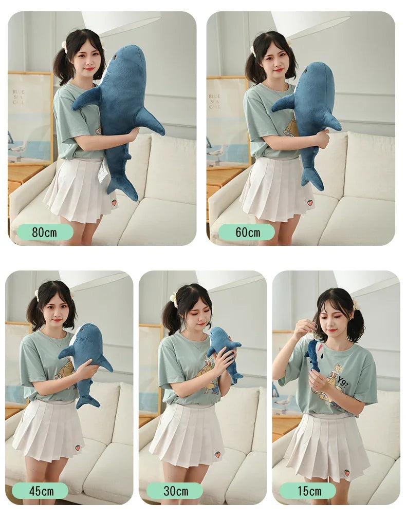 55-140cm Stuffed Lifelike Shark Plush Toy Stuffed Headed Shark Fierce Sea Animals Hug Throw Pillow Cushion for Boy Birthday