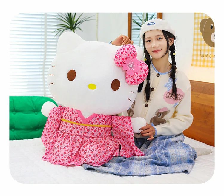 Sanrio Kawaii Hokkaido Japanese Kimono Hello Kitty Plush Toy Cute Sakura Kitten Stuffed Animal Kids Birthday Gift for Children