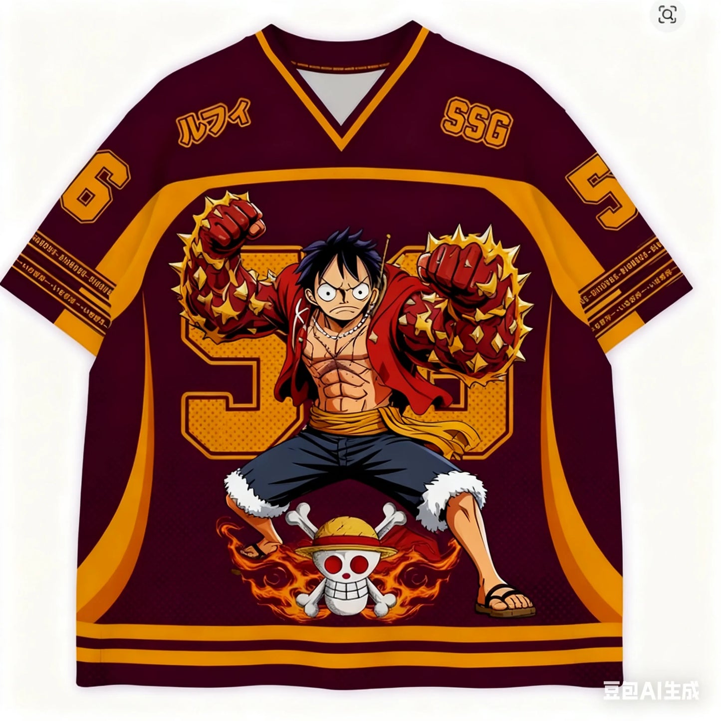 2526 New Bandai Anime One Piece Luffy Summer Jersey T-shirt Oversized 3D Adult and Children's Multifunctional Top Christmas