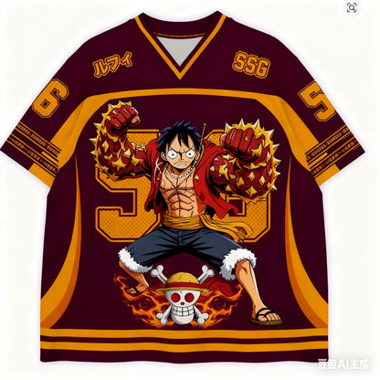 2526 New Bandai Anime One Piece Luffy Summer Jersey T-shirt Oversized 3D Adult and Children's Multifunctional Top Christmas