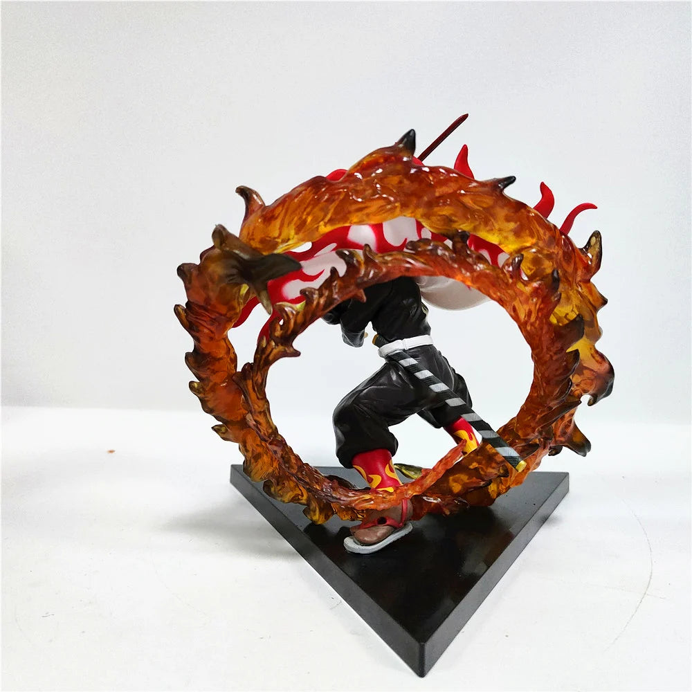 Demon Slayer Rengoku Kyoujurou Anime Figures Fire Led Scene DIY PVC Action Figure Toys Kimetsu no Yaiba Figurine Kids Doll 14cm