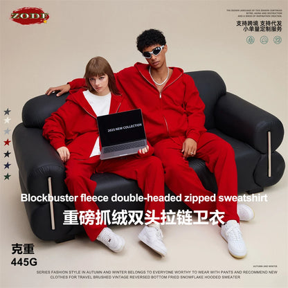 ZODF Trendy 2025 Heavy Weight 445gsm Zipper Hoodies For Man Unisex Casual Zip-up Hooded SweatShirts Coats HY1102