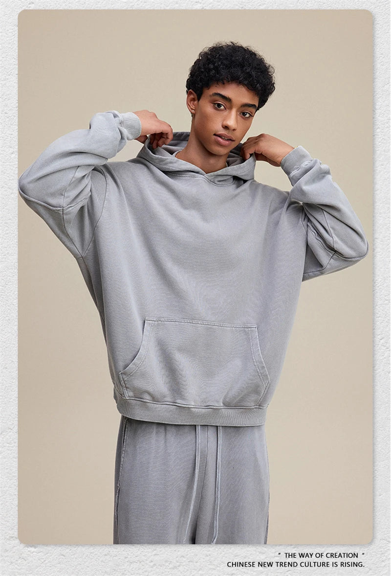 ZODF Vintage 2025 Autumn 370gsm Fake 2-Piece Hoodies For Man Unisex Washed Fire Snowflake Hooded Pullovers Terry Coats HY1108