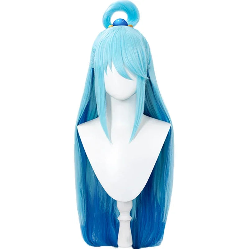 IN STOCK Aquaa Wig Anime Cosplay Wig DokiDoki Aquaa Costplay Women Long Blue Hair High Heat Resistant Free Wig Cap