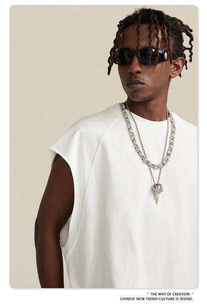 ZODF American Retro Men Washed Solid Tank Tops Women Unisex Loose Edge 275gsm Cotton Sleeveless Tees Brand Streetwears HY0503