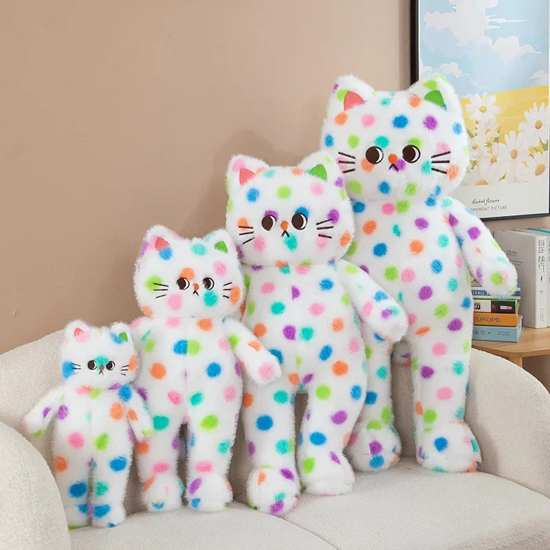 45-80cm Kawaii Wave Point Cat Plush Toy Doll Pillow Cushion Cartoon White Red Large Size Sleeping Plush Doll Gift for Girlfriend