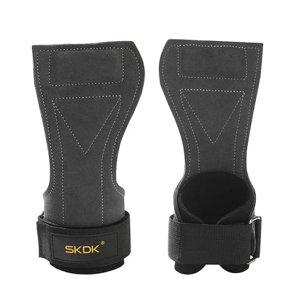 SKDK Gym Grips Cowhide Palm Guards Weightlifting Gymnastics Workout Gloves Fitness Training Equipment - black