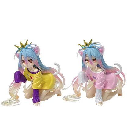 10cm No Game No Life Anime Figure Desktop Cute Cat Ear Shiro Action Figure Room Decorations PVC Adult Collection Model Doll Toys
