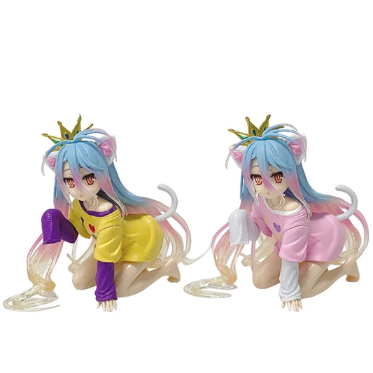 10cm No Game No Life Anime Figure Desktop Cute Cat Ear Shiro Action Figure Room Decorations PVC Adult Collection Model Doll Toys