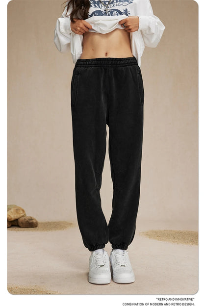 ZODF Retro Winter 360gsm Batik Washed Fleece Sweatpants Unisex Loose Drawstring Warm Joggers HY0714