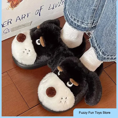 Cartoon Puppy Autumn And Winter Coral Fleece Soft Comfortable Warm Home Slippers Cotton Slippers Indoor Anti Slip Practical Gift