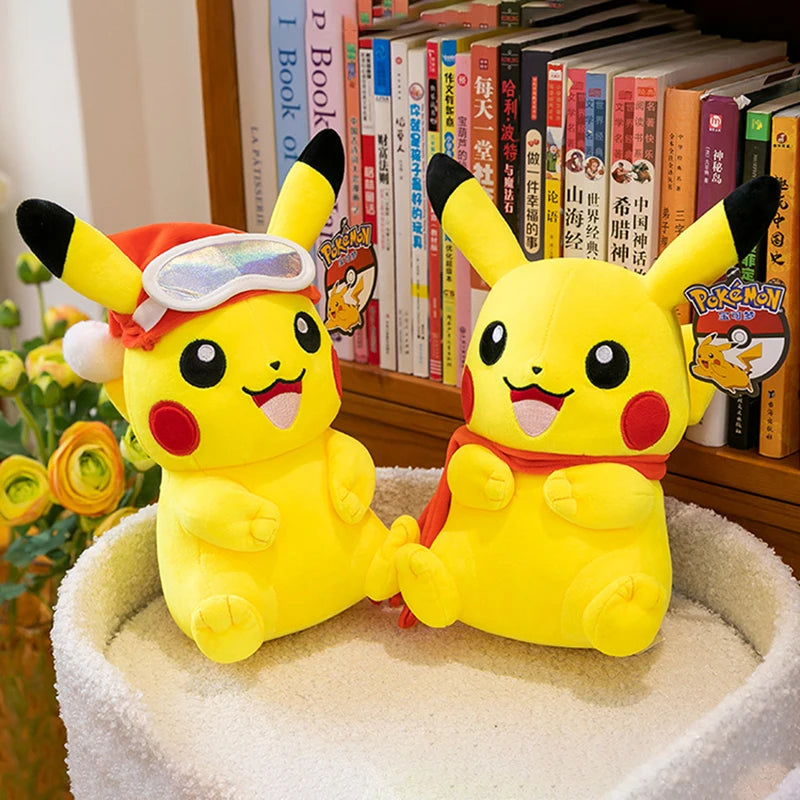 Pokemon Pikachu Plush Toys Anime Pokémon Plushie Dolls 25cm Kawaii Stuffed Pillow Skiing Pikachu Christmas Gifts for Childrens