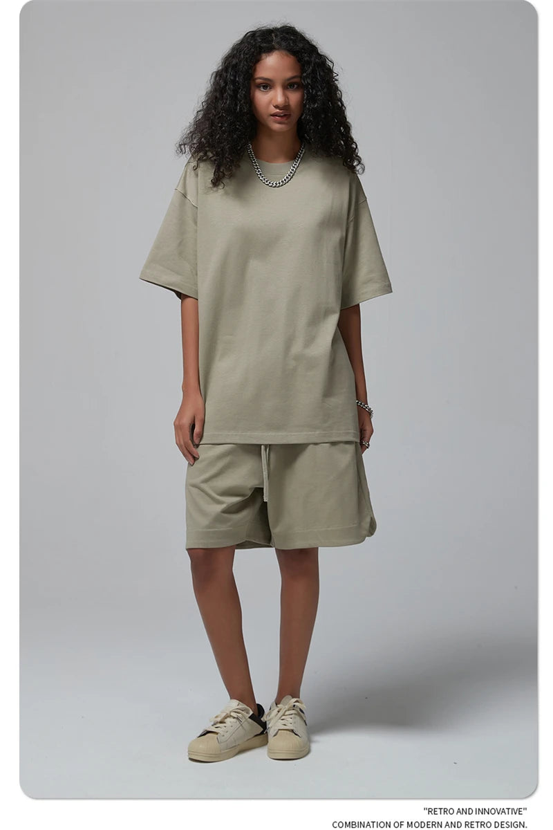 ZODF New Spring Summer Men 305gsm Cotton T Shirts Unisex Heavy Weight Oversized FG Noshrink Basic Solid T-Shirt Tees HY0165