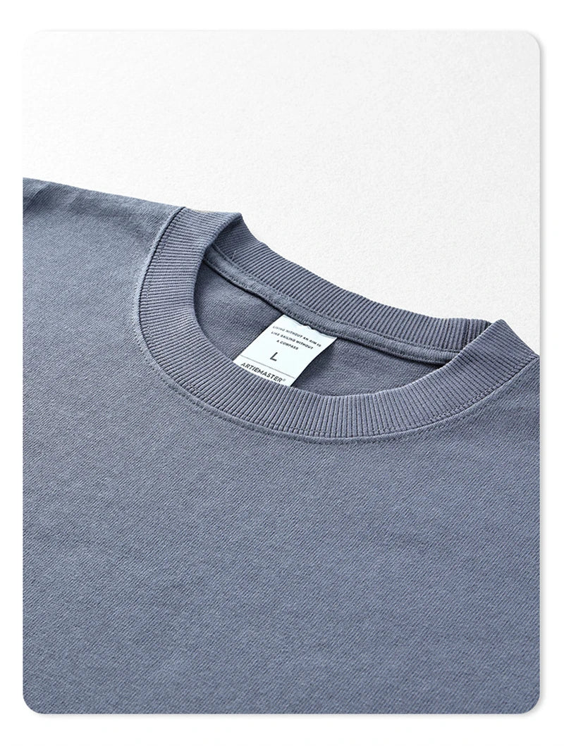 ZODF Retro Autumn Full Sleeve Washed 100% Cotton T-Shirts For Men Unisex Solid Casual Loose 310gsm Tee Brand Tops HY0405