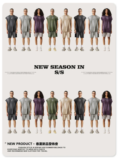 ZODF 2025 Summer 285gsm Washed Tank Tops For Men Unisex American Retro Cut Distressed Oversized Sleeveless TEE Vest HY1006