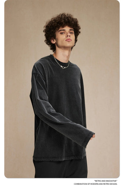 ZODF New 2024 Autumn Washed 100% Cotton T-Shirt For Men Unisex Loose Distressed 275gsm O Neck T Shirts Brand Tops HY0924