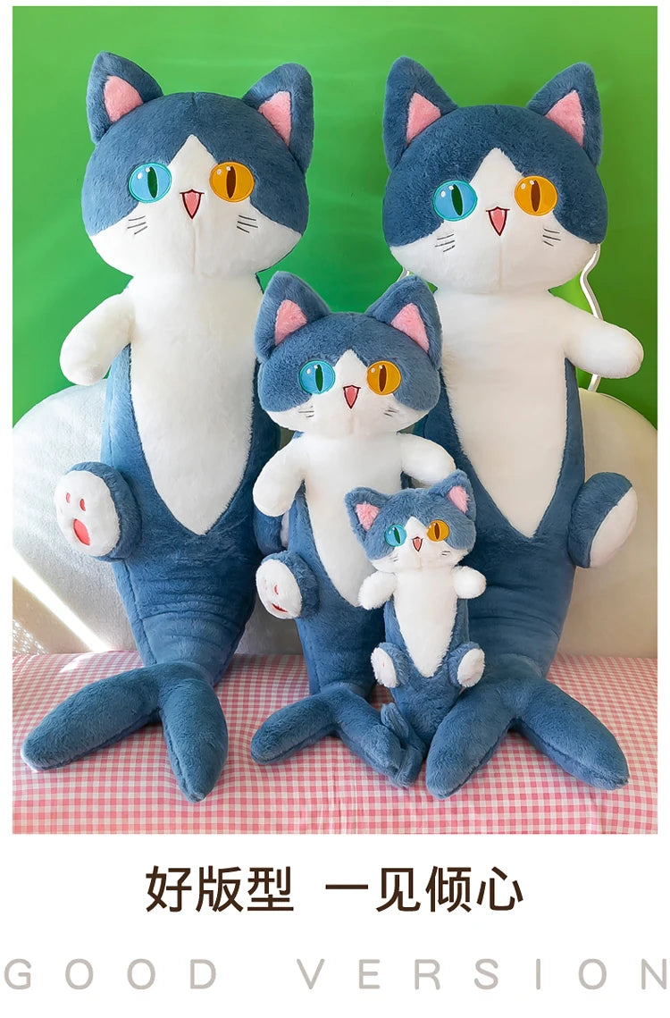 135cm Different Pupil Shark Cat Doll Sleeps with Pillow Girl Sand Sculpture Plush Toy Male Long Striped Leg Clamping Stitch