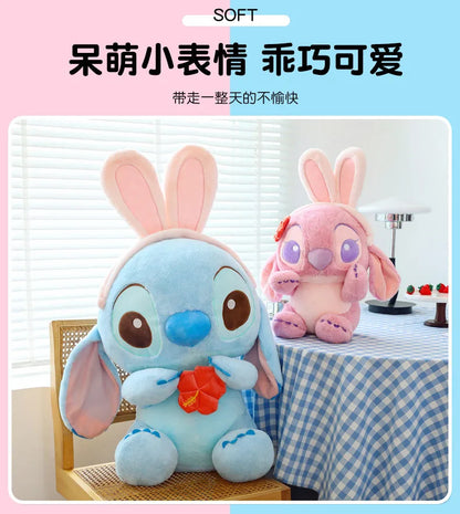 40/56/76cm Big Size Disney Stitch Angel Transformed Into A Rabbit Anime Plush Stuffed Doll Room Plushies Pillow Ornaments Gifts