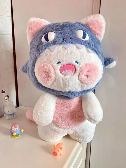 Cute Cosplay Shark Cat Plushie Sharks Hat Can be Removed Hooded Aniamls Kitten Plush Toy Doll For Girl Birthday Gift