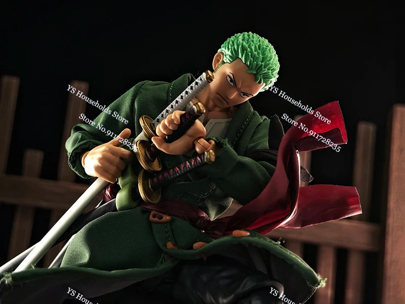 1/12 Anime One Piece Roronoa Zoro Man Soldier Mini Hemline Long Black Green Windbreaker Coat Toys Accessory For 6" Shf Figure