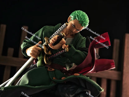 1/12 Anime One Piece Roronoa Zoro Man Soldier Mini Hemline Long Black Green Windbreaker Coat Toys Accessory For 6" Shf Figure