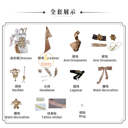 Honkai Star Rail Aglaea Cosplay Costume Wig Dress Headwear Ring Amphoreus The Goldweaver Metal Props Halloween Party Women Girls