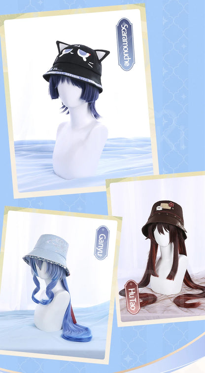 Scaramouche/Hutao/Ganyu Doujin Hat Game Genshin Impact DokiDoki-SR Cosplay Wanderer Hu Tao Ganyu Cute Bucket Hat Genshin Impact
