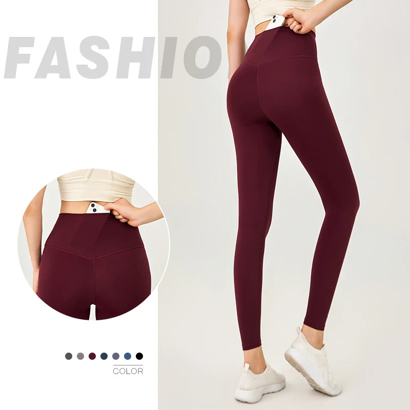 Naked Feel Yoga Leggings with Buttock Lifting and Hidden Waist Pockets – Women’s Gym Fitness Sportswear Tight