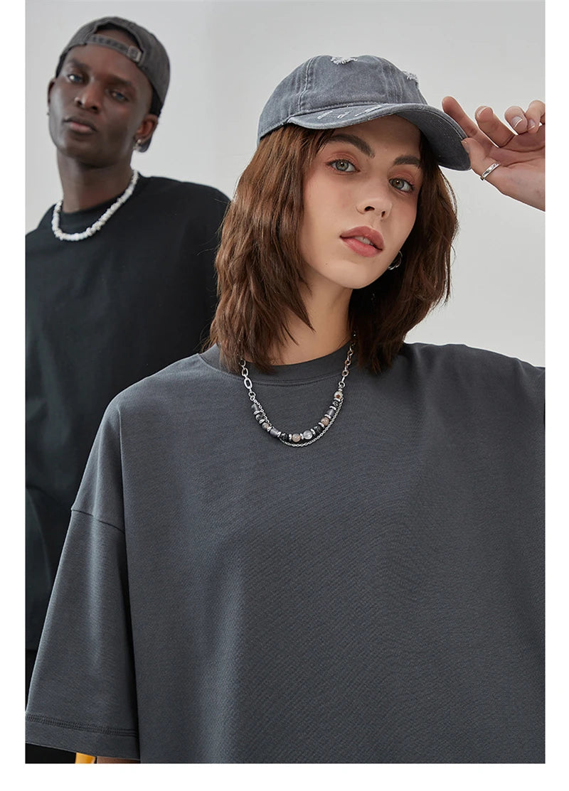 ZODF New 2025 Heavy Weight Summer Solid T Shirts For Men Unisex High Street Oversized 385gsm Cotton T-Shirt Streetwears HY0497