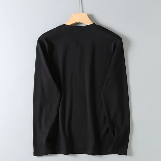 2025 Autumn New American Retro Long Sleeve O-neck Solid Color T-shirt Men's Fashion Simple 95% Cotton Washed Casual Sport Tops