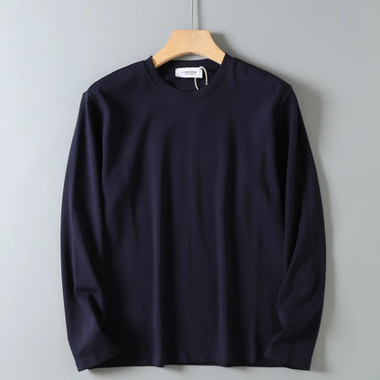 2025 Autumn New American Retro Long Sleeve O-neck Solid Color T-shirt Men's Fashion Simple 95% Cotton Washed Casual Sport Tops