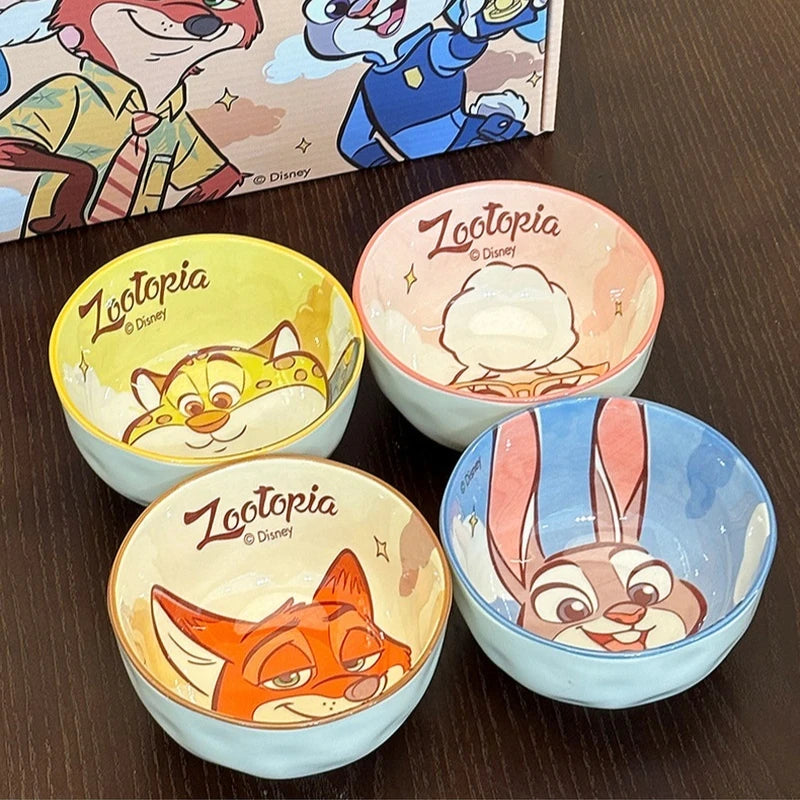 New Zootopia Disney Judith Nick 4 Cute Cartoon Ceramic Rice Bowl Home Festival Gift High Beauty Tableware