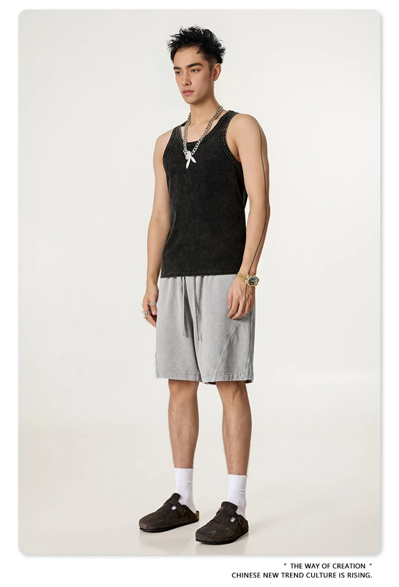 ZODF New Men Fire Snowflake Washed 330gsm Shorts Unisex High Street Summer Distressed Sport Cotton Shorts HY1028