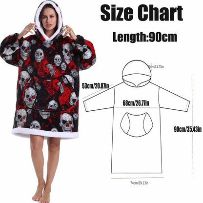 Oversized Hoodie Blanket for Adults Leopard Red Blue Black Fluffy TV Blanket Warm Thick Man Woman Winter Halloween Christmas Pjs