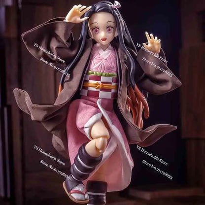 1/12 Kamado Nezuko Female Figure Pink Short Skirt Coffee Kimono Windbreaker Clothes Set Accessory For 6" Shf Demon Slayer Doll