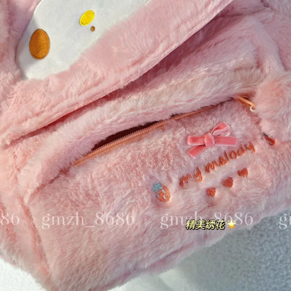 Sanrio Cartoon Backpack For Girl Women My Melody Sweet Piano Lovely Schoolbag Japanese Style Casual Large Capacity Plush Bag