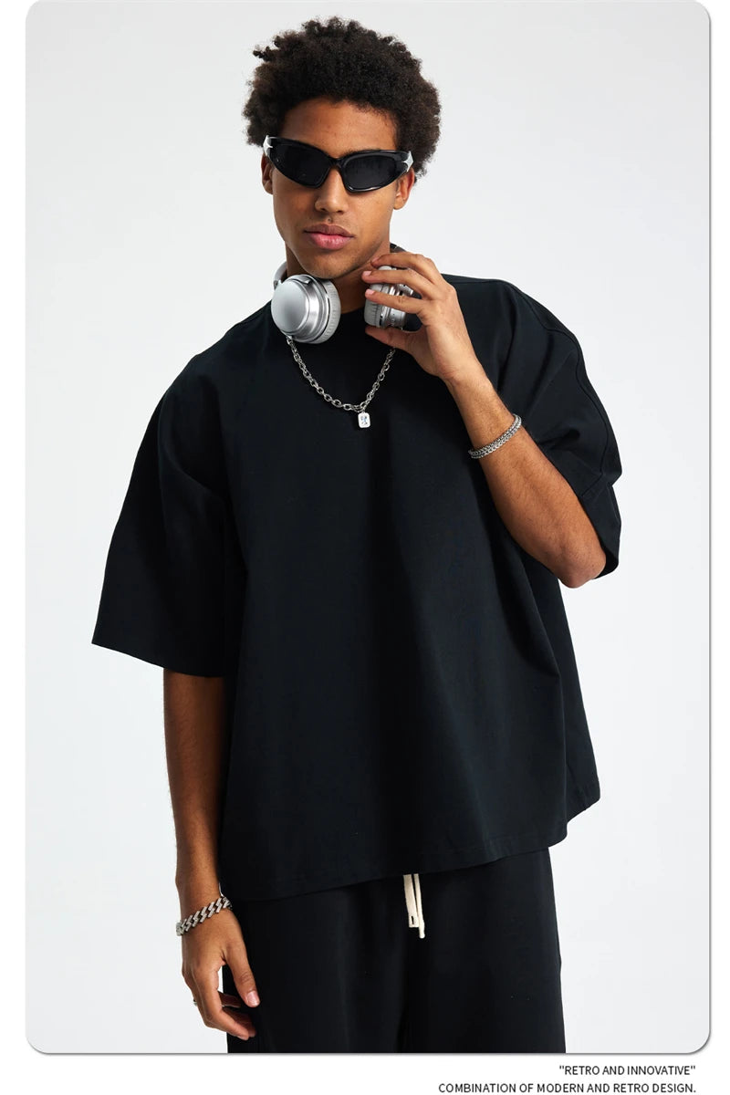 ZODF Trendy 2025 Summer Men’s 275gsm Cotton Seamless Oversized O-Neck Casual T-Shirt HY1030