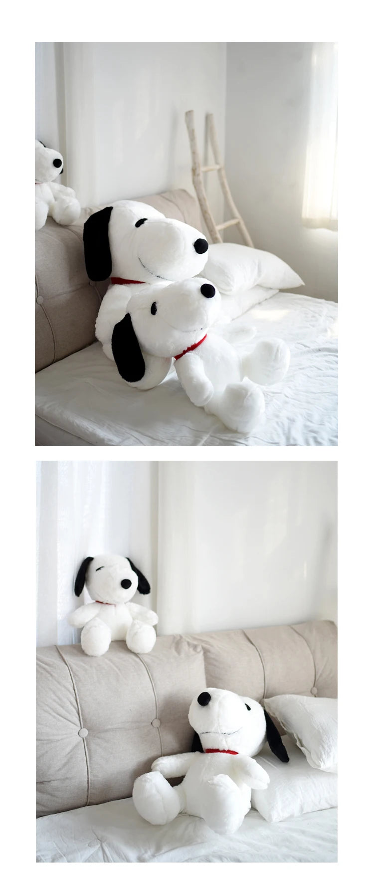 Cartoon Snoopy Plush Toy Stuffed Animal Black and White Dog Plushies Lovely Sitting Dog Doll Sofa Bed Room Decor Gifts Girl