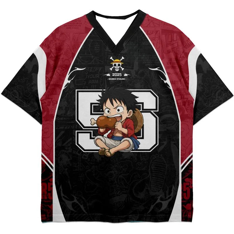 2526 New Bandai Anime One Piece Luffy Summer Jersey T-shirt Oversized 3D Adult and Children's Multifunctional Top Christmas