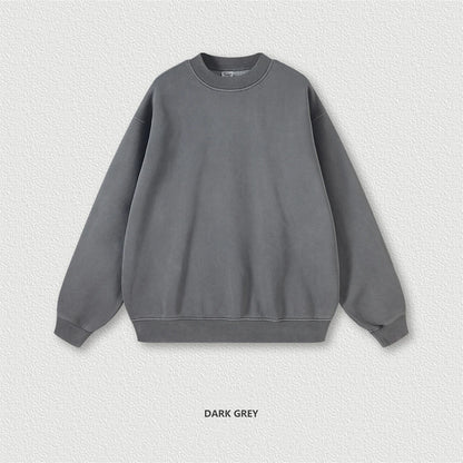 ZODF New Men Winter 355gsm Washed Fleece Sweatshirts Retro Unisex Oversized Solid O-Neck Warm Pullovers Coat Streetwears HY0639