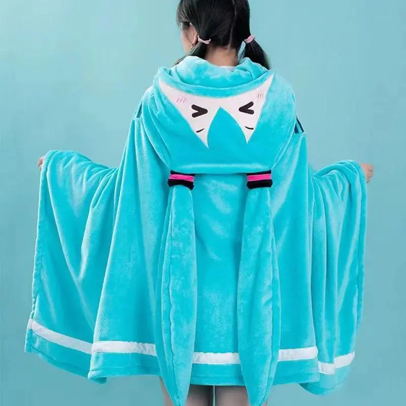 Kawaii Hatsune Itabag Multifunctional Hooded Air Conditioning Blanket Flannel Cloak Soft And Warm Nap Shawl Miku Surprise Gift