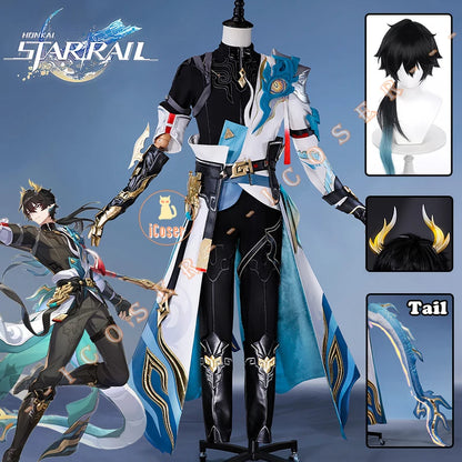 Honkai Star Rail Dan Heng Permansor Terrae Cosplay Costume Wig Uniform Headwear Metal Accessories Halloween Party for Women Men