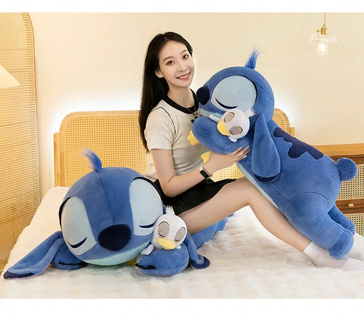 120cm Large Big Size Disney Stitch Holding Duck Anime Plush Stuffed Doll Room Plushies Pillow Ornaments Children's Holiday Gifts