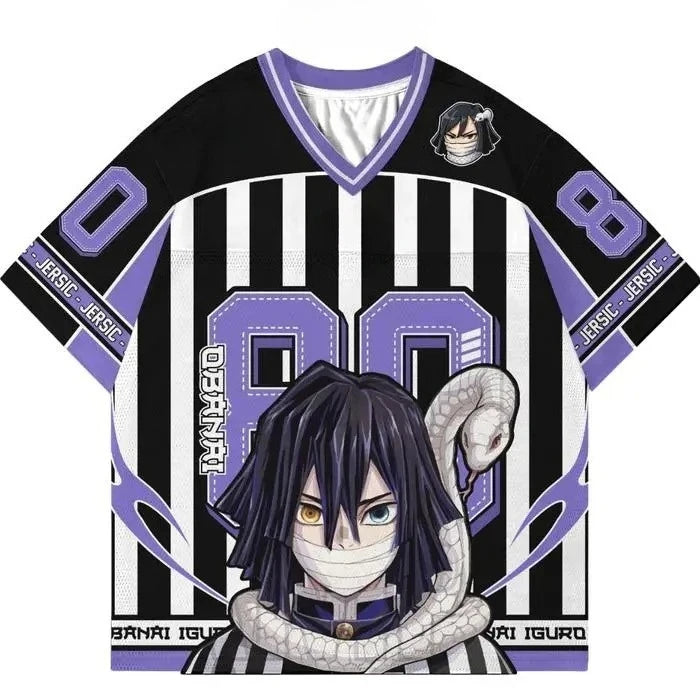 Demon Slayer Anime Series Number Jersey Oversize Daily Unisex Tops Tees Retro Korean Style Kpop Baseball Hockey Outfit T-shirt